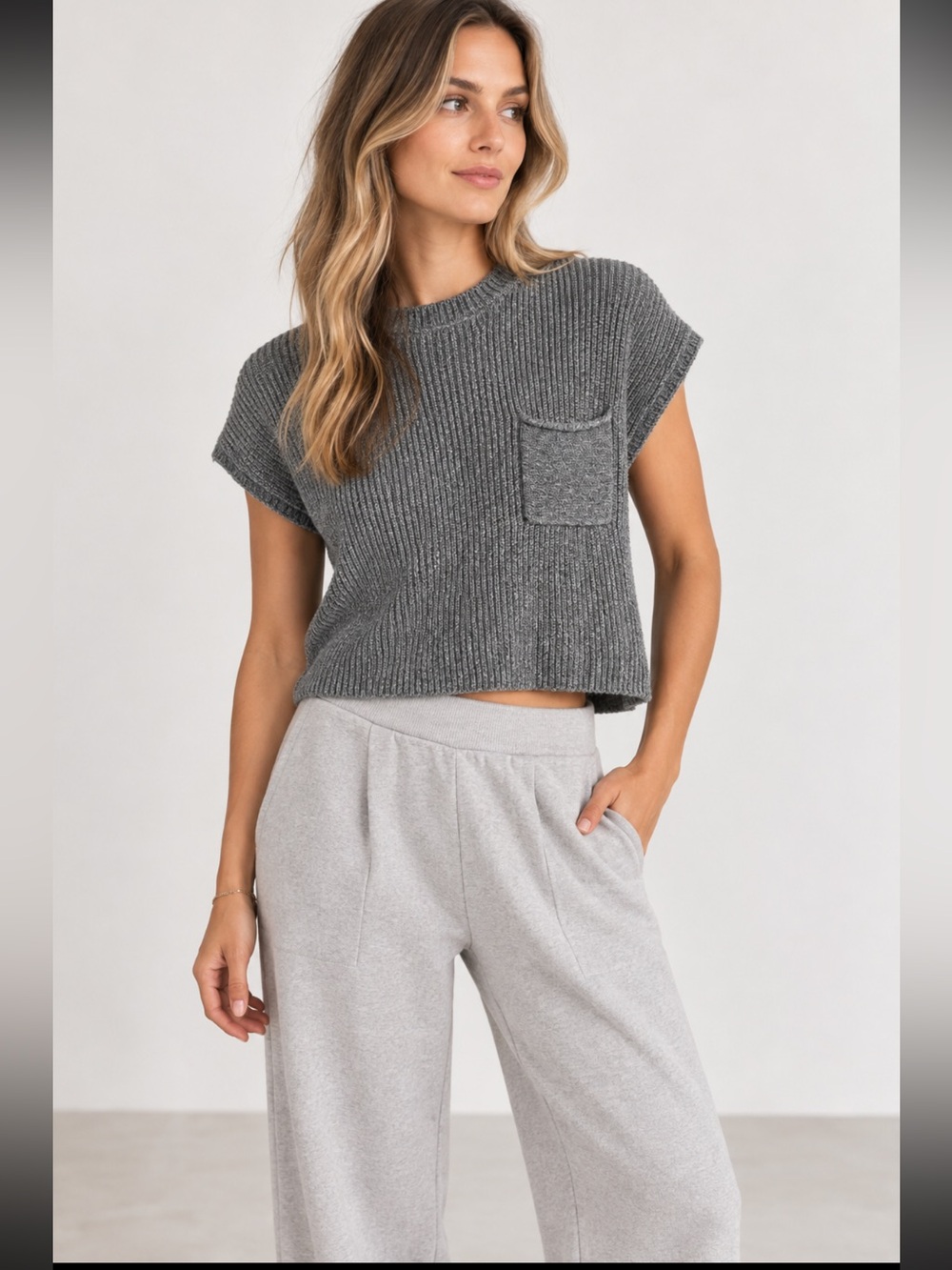 Free People FP Beach 100% Cotton Boxy Cropped Knit Sweater S